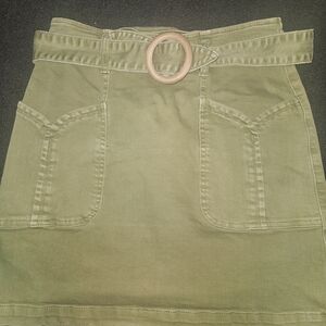 Pilcro and the Letterpress Khaki Belted Mini Skirt